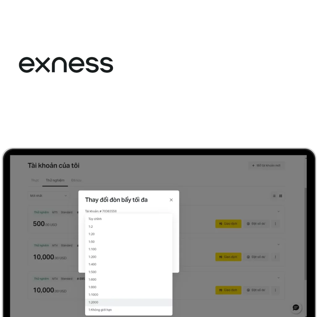 Ưu đãi đòn bẩy của Exness