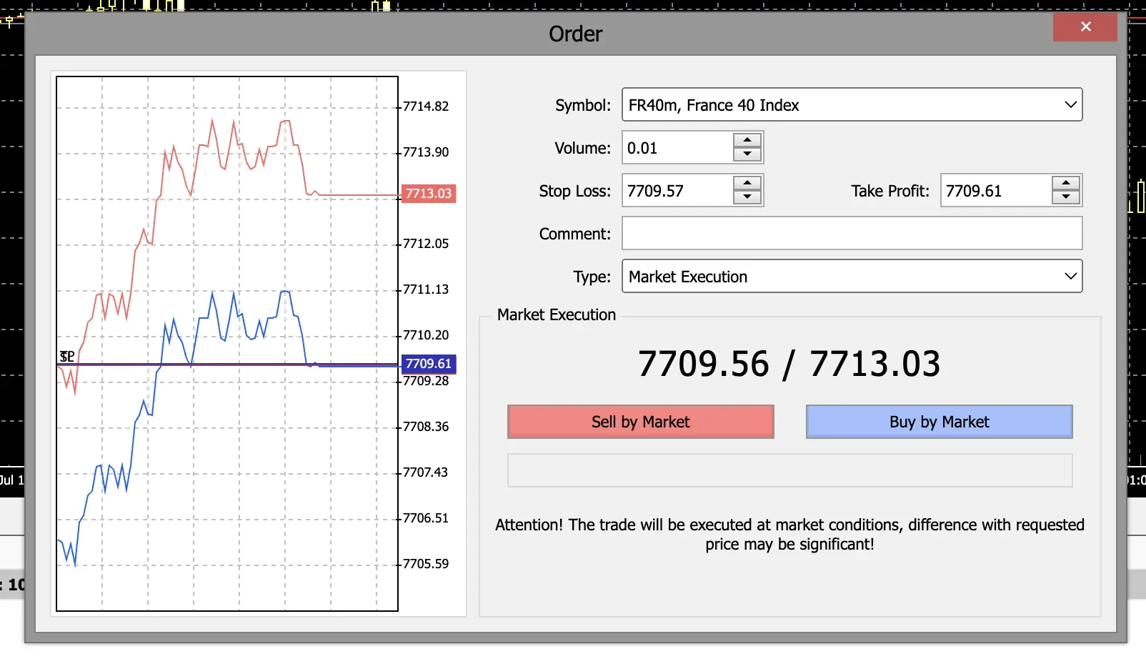 Order opening at Exness MT4 Web Terminal